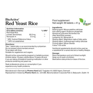 BioActive Red Yeast Rice 90 Tablets - O'Sullivans Pharmacy - Vitamins - 5709976279308