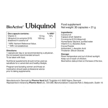 Pharmanord Bioactive Ubiquinol 100mg 30 Capsules - O'Sullivans Pharmacy - Vitamins - 5709976181106