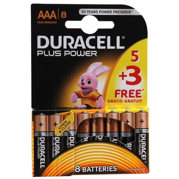 Duracell Plus Power AAA 5+3 Pack Batteries - O'Sullivans Pharmacy - Medicines & Health -