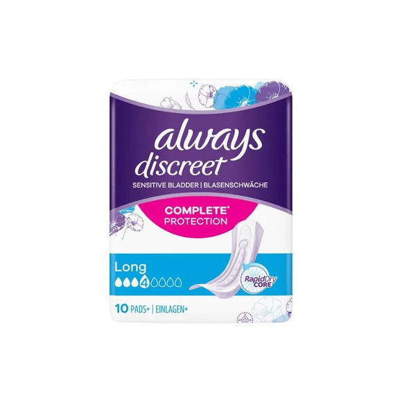 Always Discreet Incontinence Pads Long 10 Pack - O'Sullivans Pharmacy