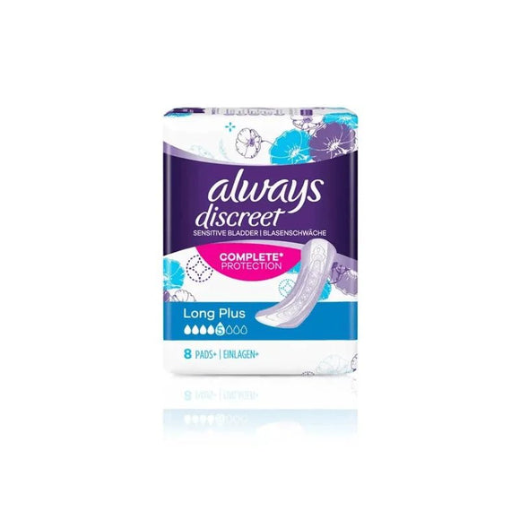 Always Discreet Incontinence Pads Long Plus 8 Pack - O'Sullivans Pharmacy