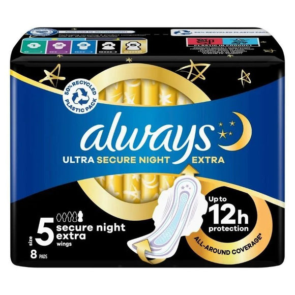 Always Ultra Secure Night Size 5 Ex Single 8 Pack - O'Sullivans Pharmacy
