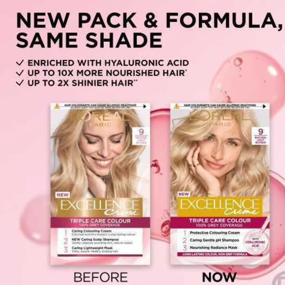 L'Oreal Excellence Creme Permanent Hair Dye Natural Light Blonde 9 - O'Sullivans Pharmacy