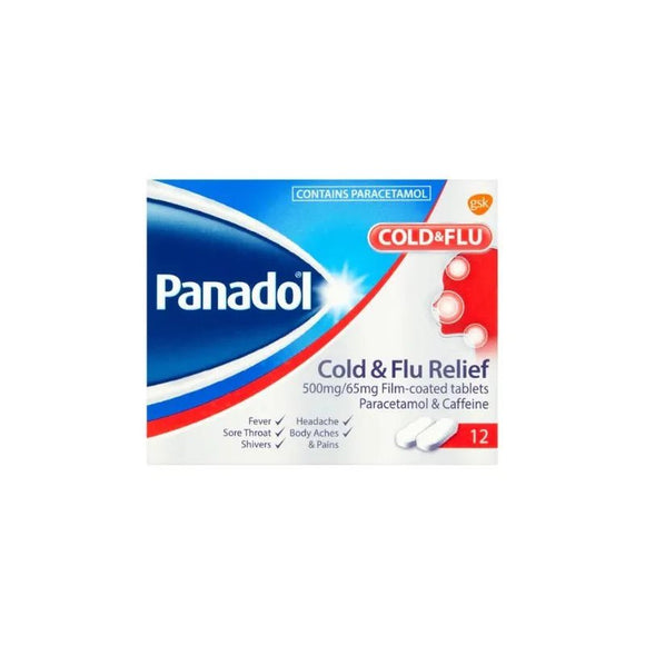Panadol Cold & Flu Relief Paracetamol Caffeine Tablets 12 Pack - O'Sullivans Pharmacy