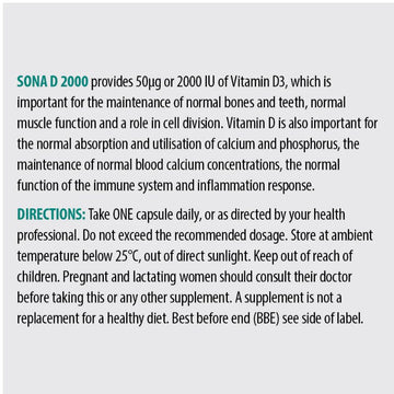 Sona D2000iu Capsules 60 Pack - O'Sullivans Pharmacy - Vitamins -