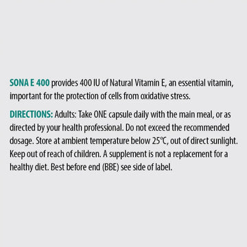 Sona E400 Natural Vitamin E Capsules 60 Pack - O'Sullivans Pharmacy - Vitamins -