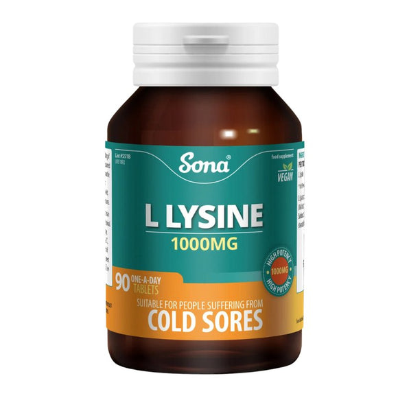 Sona L Lysine 1000mg Tablets 90 Pack - O'Sullivans Pharmacy - Vitamins - 5390612005100