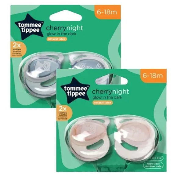 Tommee Tippee Cherry Glow In The Dark 6M - 18M Latex Soothers 2 Pack - O'Sullivans Pharmacy