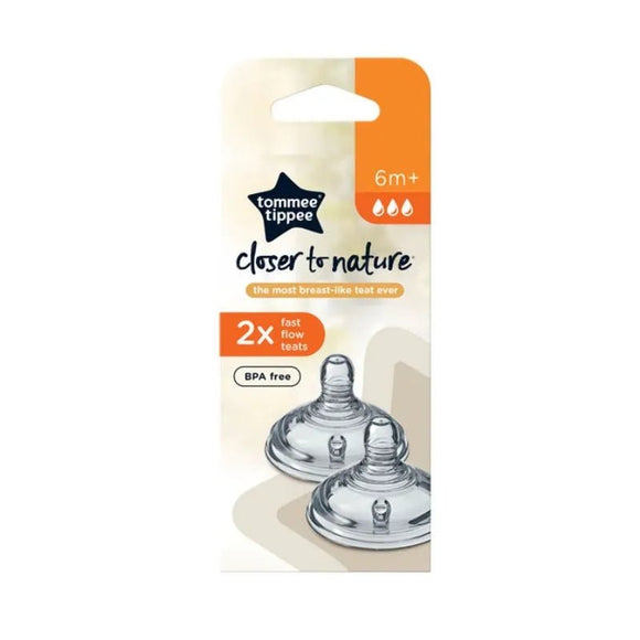 Tommee Tippee Closer To Nature Teats 6m+ Fast Flow 2 Pack - O'Sullivans Pharmacy