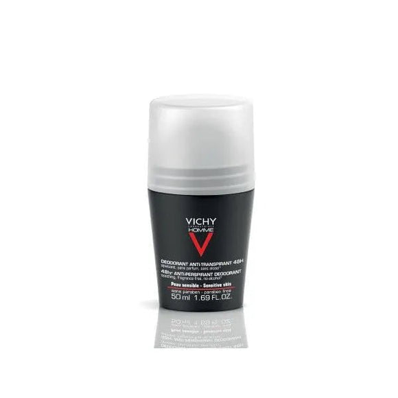 Vichy Homme Deodorant Roll - On 48 Sensitive Skin 50ml - O'Sullivans Pharmacy