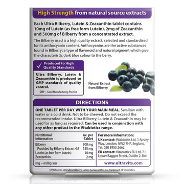 Vitabiotics Ultra Bilberry Lutein+Zeaxanthn 30 Tablets - O'Sullivans Pharmacy