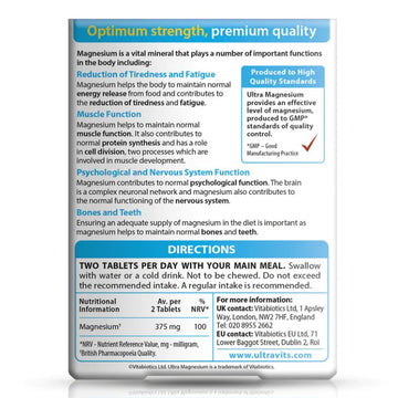 Vitabiotics Ultra Magnesium 375mg Tablets 60 Pack - O'Sullivans Pharmacy - Vitamins - 5021265245697