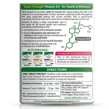 Vitabiotics Ultra Vitamin D3 3000iu 75ug Tablets 96 Pack - O'Sullivans Pharmacy