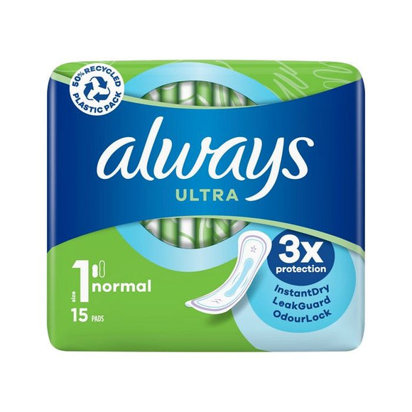 Always Ultra Normal Light Green 15 Pack - O'Sullivans Pharmacy - Toiletries - 4015400755333