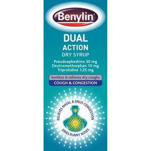 Benylin Dual Action Dry Syrup 100ml - O'Sullivans Pharmacy - Medicines & Health -