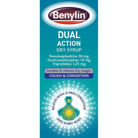 Benylin Dual Action Dry Syrup 100ml - O'Sullivans Pharmacy - Medicines & Health -