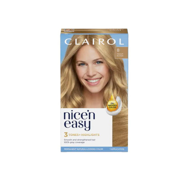 Clairol Nice n Easy 8 Medium Blonde Permanent Hair Dye - O'Sullivans Pharmacy - Haircare - 8699568527726