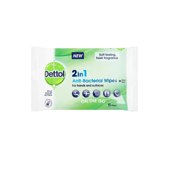 Dettol 2-In-1 Antibacterial Wipes 15 Pack - O'Sullivans Pharmacy - Medicines & Health - 5011417566282
