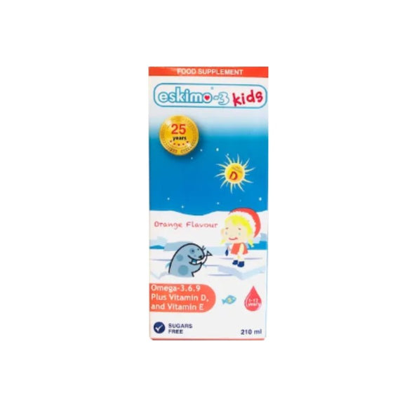 Eskimo Oil Kids Omega 3 Liquid Orange Flavour 210ml - O'Sullivans Pharmacy - Vitamins - 7391325430980