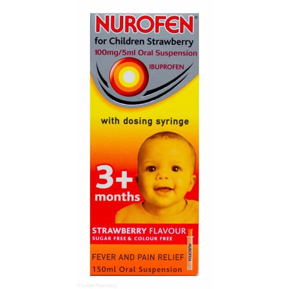 Nurofen for Children Oral Suspension with Syringe 150ml Strawberry Flavour - O'Sullivans Pharmacy - Medicines & Health - 5000158067257
