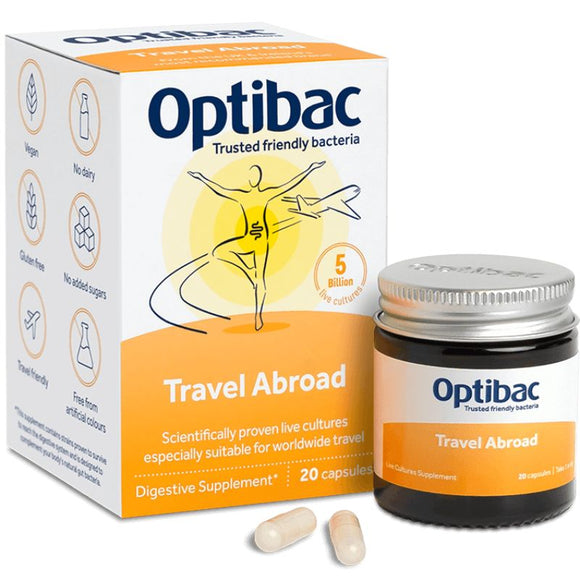 Optibac Travel Abroad Capsules 20 Pack - O'Sullivans Pharmacy - Vitamins - 5060086610055