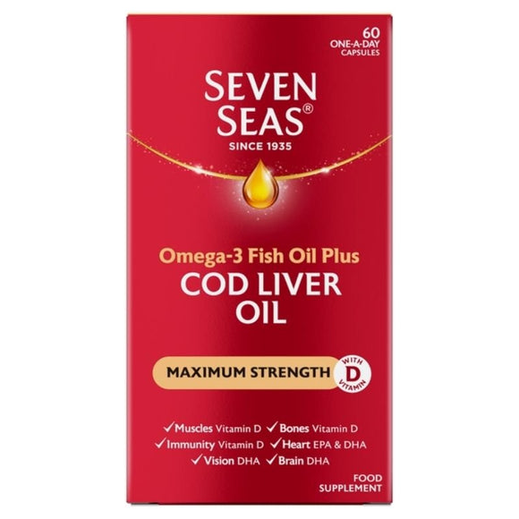 Seven Seas Maximum Strength Cod Liver Oil Capsules 60 Pack - O'Sullivans Pharmacy - Vitamins -