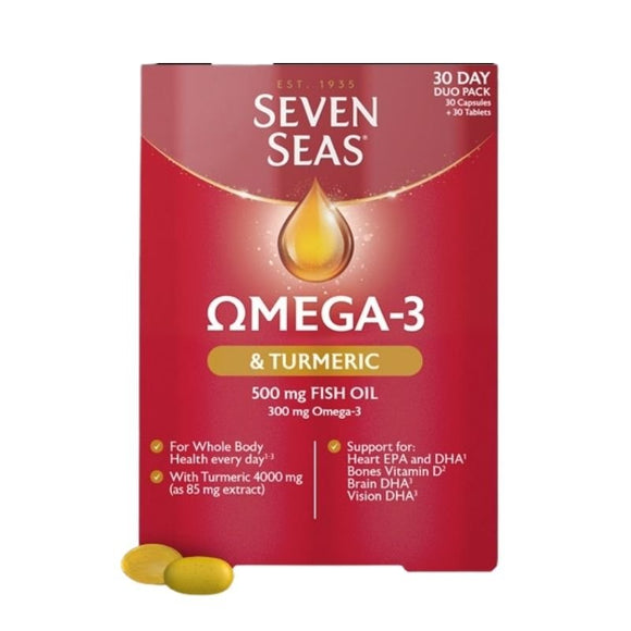 Seven Seas Omega 3 and Turmeric Capsules & Tablets 60 Pack - O'Sullivans Pharmacy - Vitamins - 8006540157947