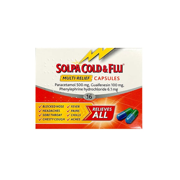 Solpa Cold And Flu 500mg 16 Capsules - O'Sullivans Pharmacy - Medicines & Health - 5012616266980
