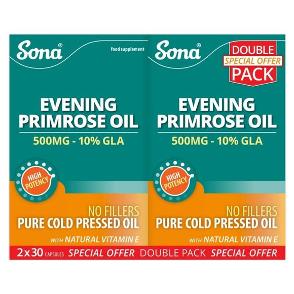 Sona Evening Primrose Oil 500mg Capsules 2 x 30 Twin Pack - O'Sullivans Pharmacy - Vitamins -