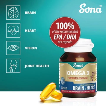 Sona Omega 3 1000mg Fish Oil Capsules 30 Pack - O'Sullivans Pharmacy - Vitamins - 5390612002505