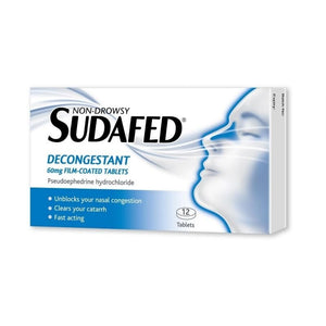 Sudafed Decongestant 60mg Pseudoephedrine Tablets 12 Pack - O'Sullivans Pharmacy - Medicines & Health -