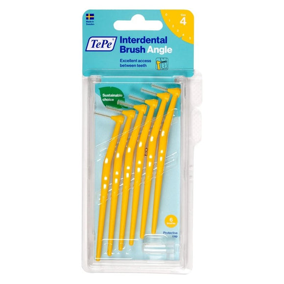 TePe Angle Yellow Interdental Brushes (Size 4) 6 Pack - O'Sullivans Pharmacy - Toiletries - 7317400011608