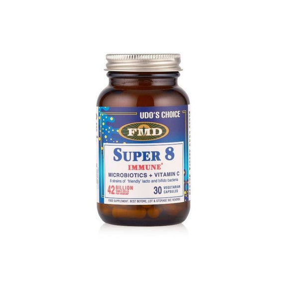 Udos Choice Super 8 Immune Microbiotics + Vitamin C 30 Capsules - O'Sullivans Pharmacy - Vitamins - 5391500070804