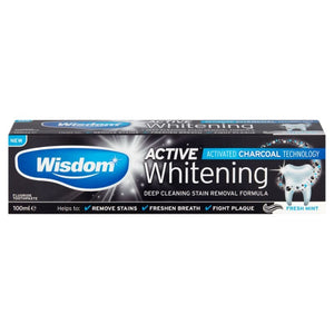 Wisdom Active Whitening Charcoal Toothpaste 100ml - O'Sullivans Pharmacy - Toiletries - 5028763012226