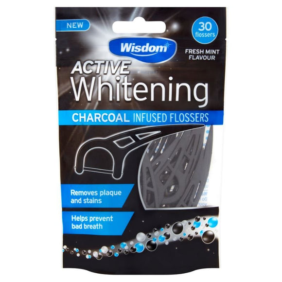 Wisdom Charcoal Infused Flossers Active Whitening 30 Pack - O'Sullivans Pharmacy - Toiletries - 5028763012905