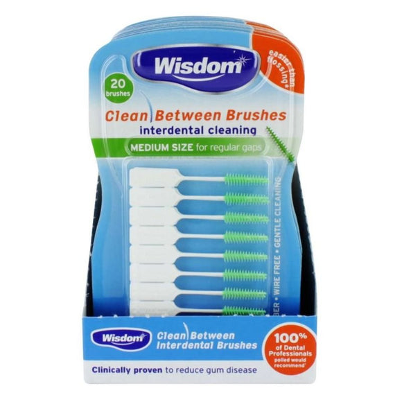 Wisdom Clean Between Brushes Medium Green 12 Pack - O'Sullivans Pharmacy - Toiletries - 5028763009295