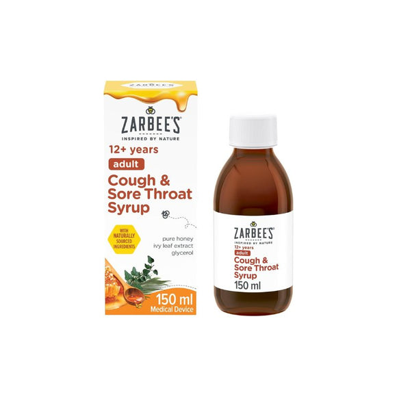 Zarbees Adult Cough and Sore Throat Syrup 150ml - O'Sullivans Pharmacy - Medicines & Health - 3574661731254