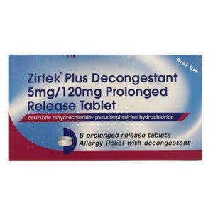 Zirtek Plus Decongestant 5mg/120mg Prolonged Release Tablet 6 Pack - O'Sullivans Pharmacy - Medicines & Health -
